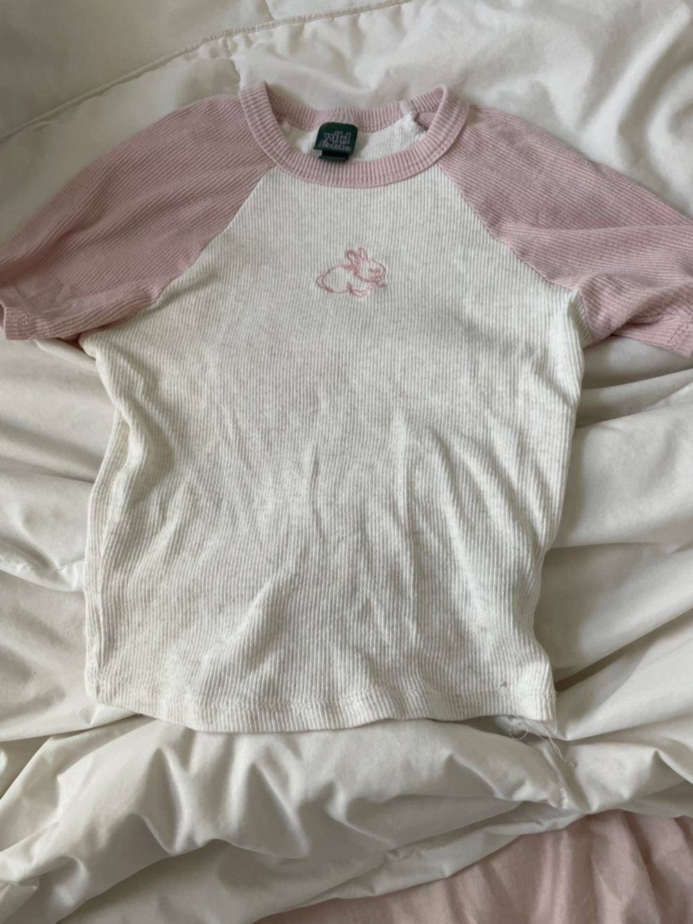 wild fable White Ribbed Tee with Light Pink Raglan Sleeves & Bunny